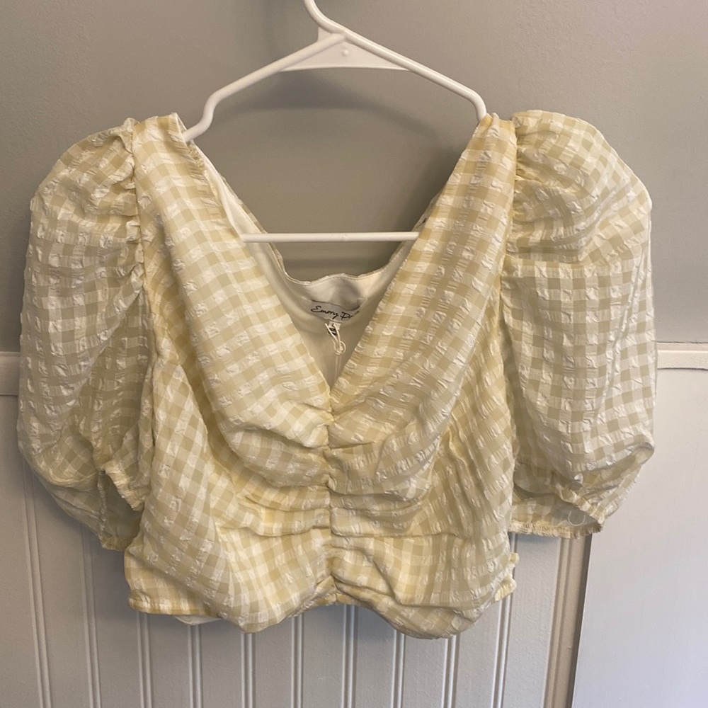 Crop top , pale yellow and white check, never worn